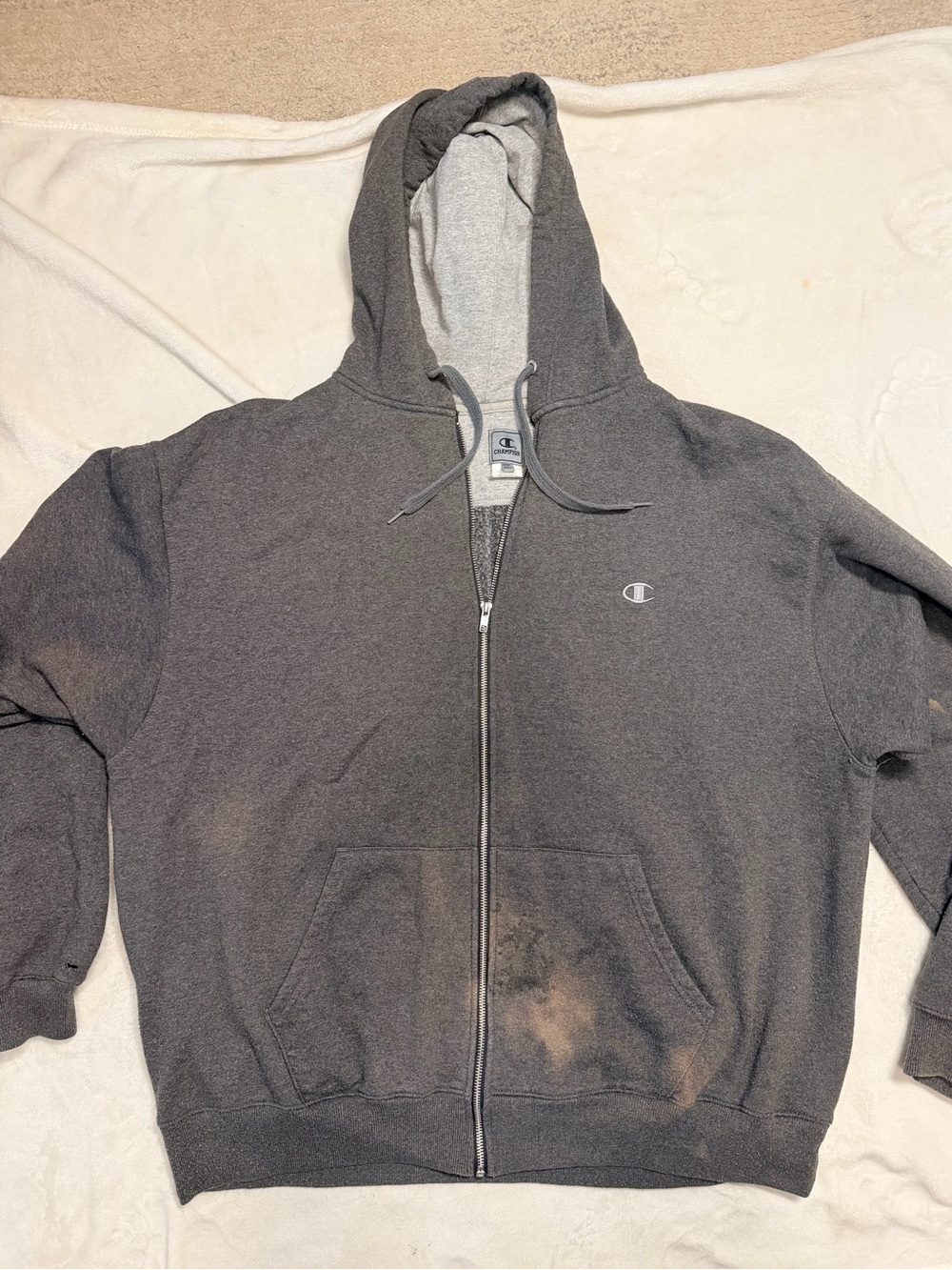 Vintage Champion Eco Fleece Thrashed Zip Up Hoodie XXL Gray Distressed Grunge